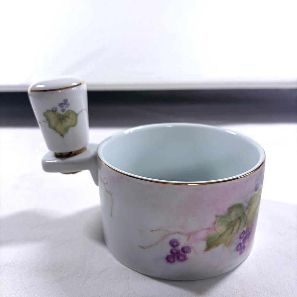 Hand Painted Porcelain Wine Coaster with Matching Grape Vine Cork Stopper Rare - Picture 2 of 13